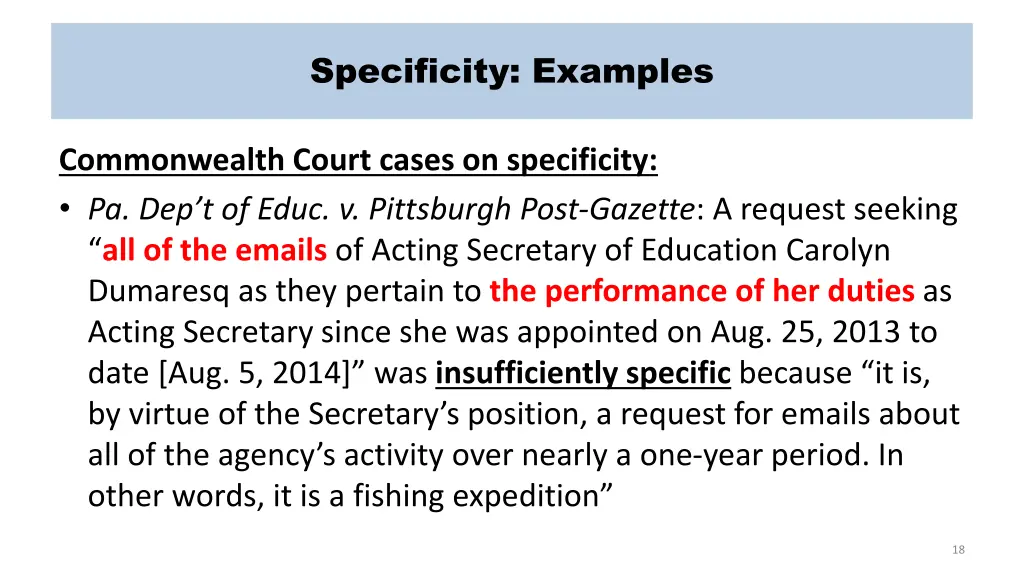 specificity examples