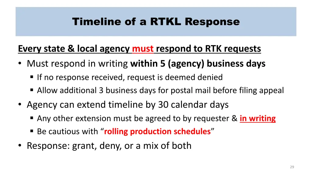 timeline of a rtkl response