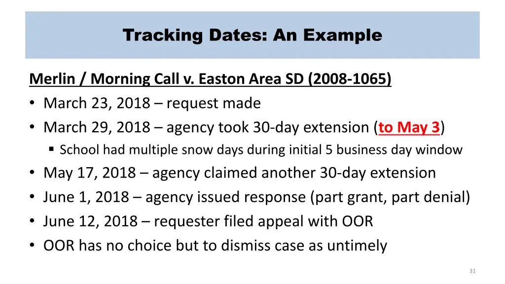 tracking dates an example