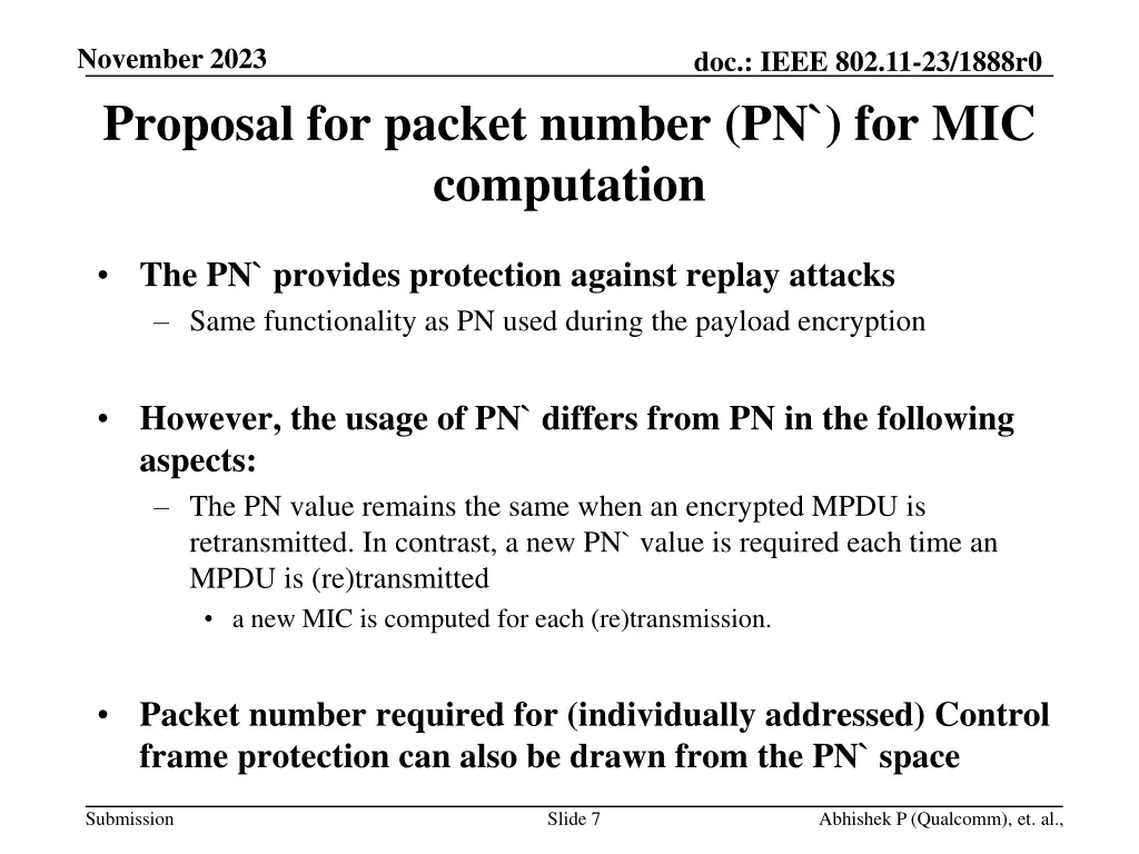 november 2023 proposal for packet number