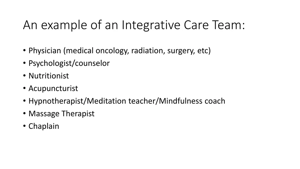 an example of an integrative care team
