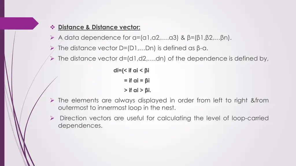 distance distance vector a data dependence