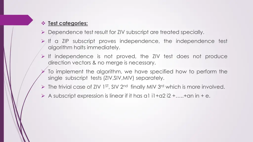 test categories dependence test result