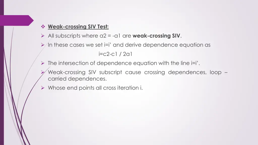 weak crossing siv test all subscripts where