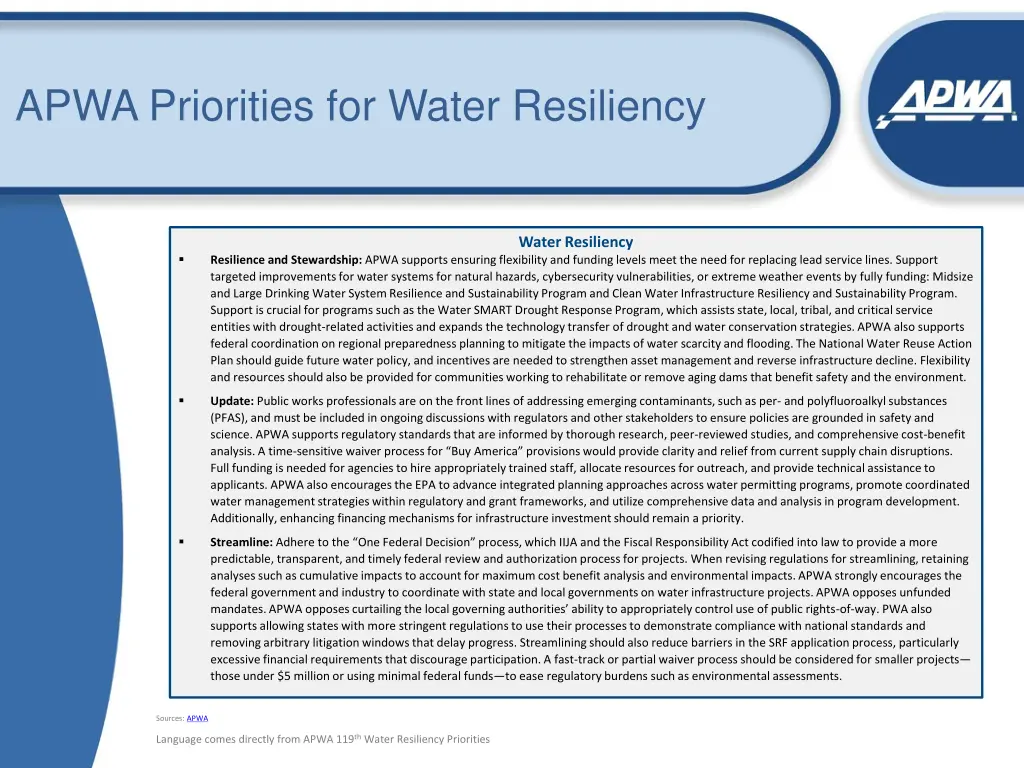 apwa priorities for water resiliency