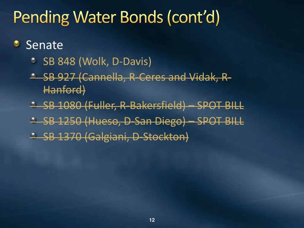 pending water bonds cont d