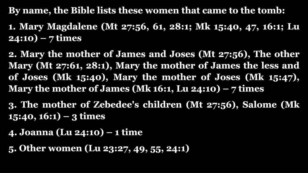 by name the bible lists these women that came