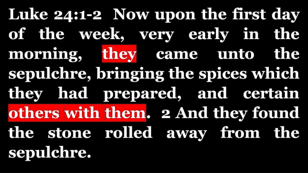 luke 24 1 2 now upon the first day of the week