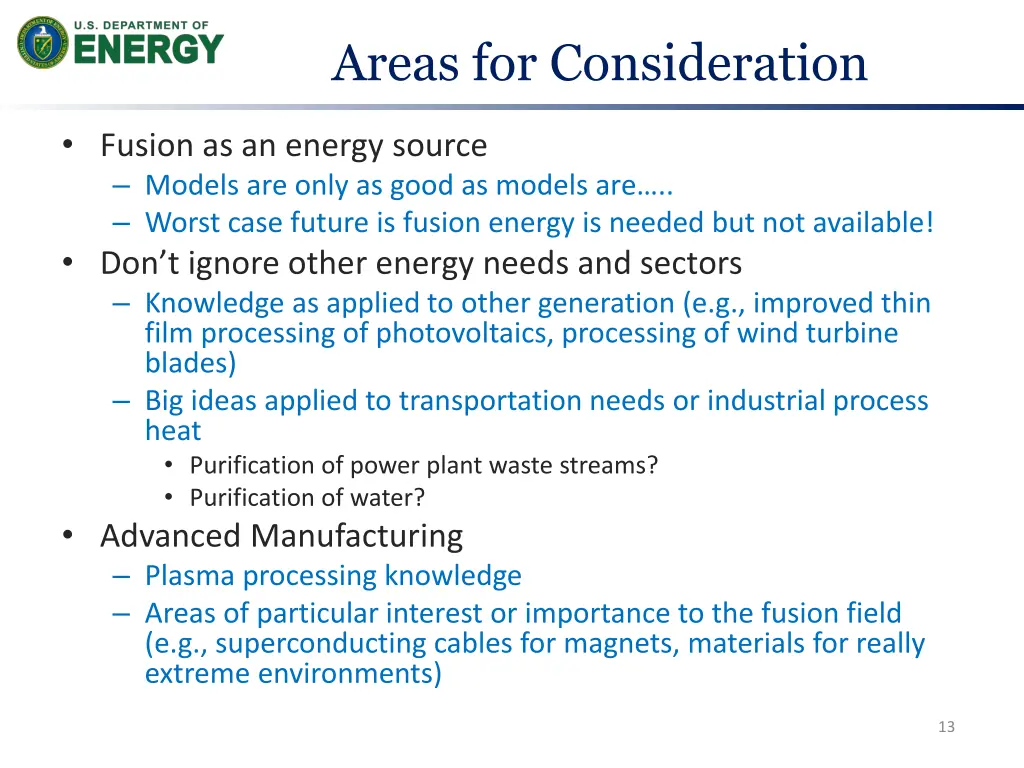 areas for consideration