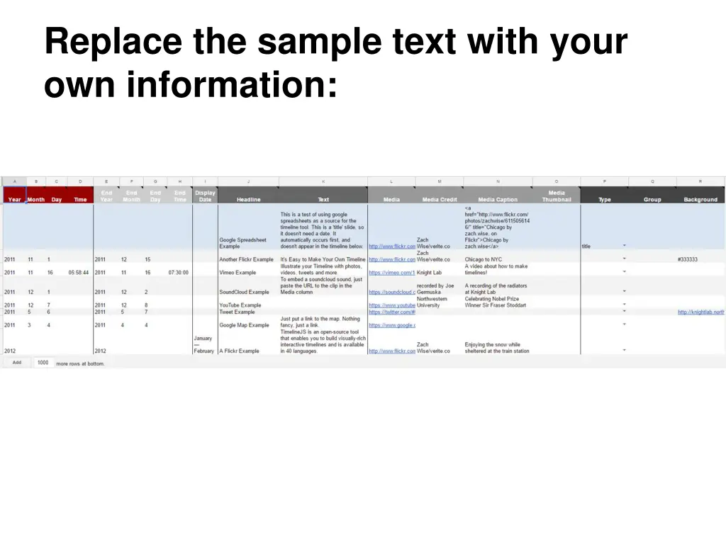 replace the sample text with your own information