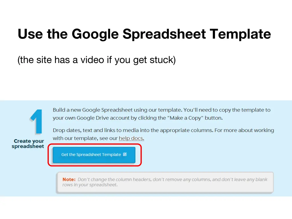 use the google spreadsheet template