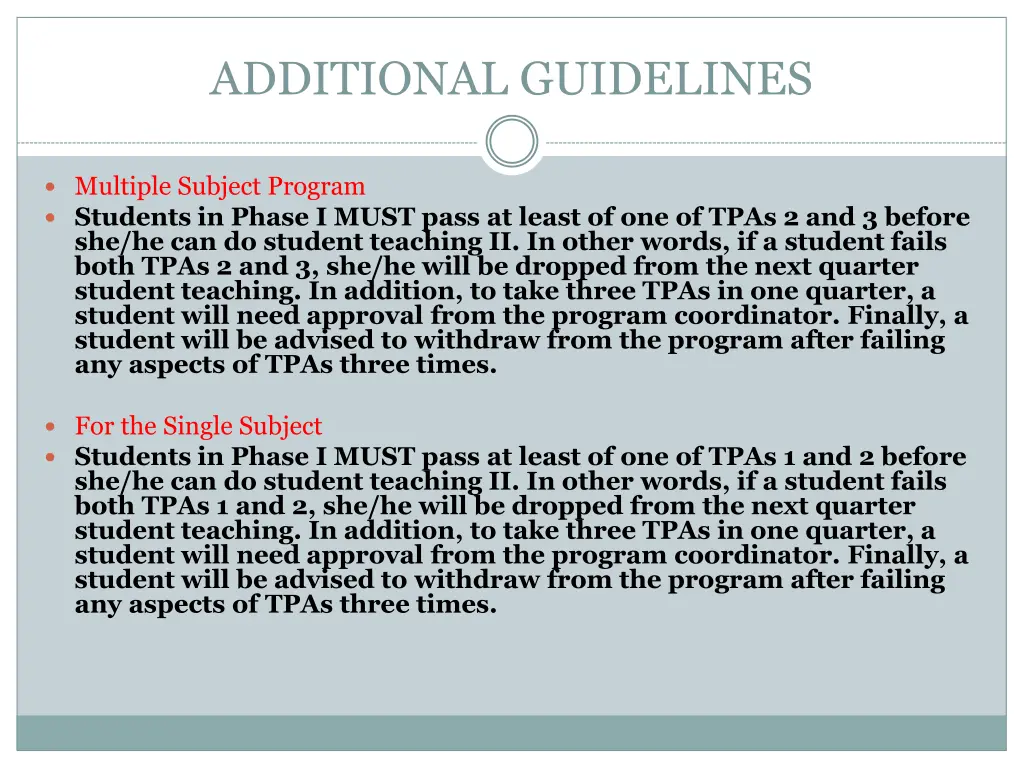 additional guidelines
