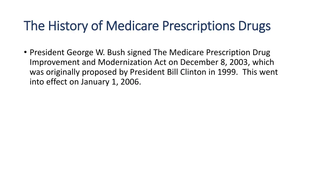 the history of medicare prescriptions drugs