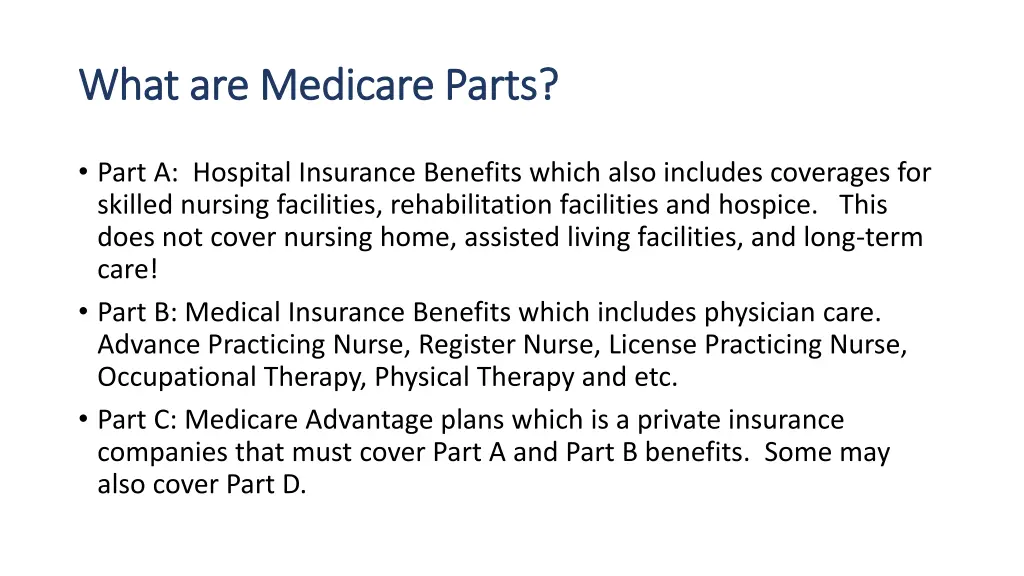 what are medicare parts what are medicare parts