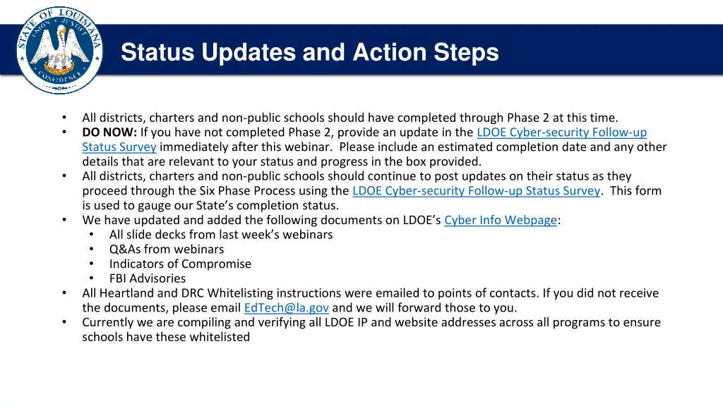 introduction and opening comments status updates