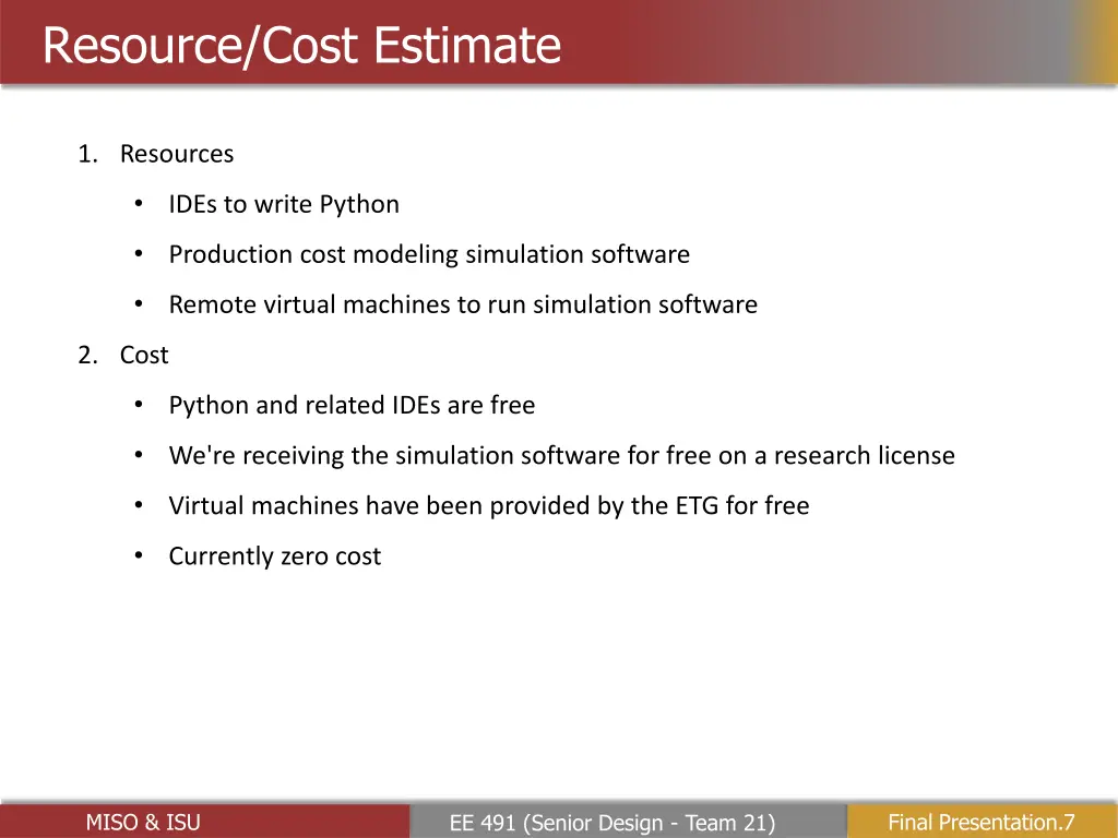 resource cost estimate