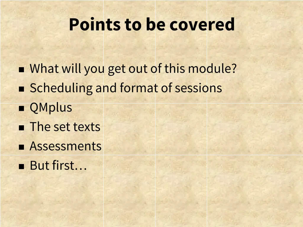 points to be covered