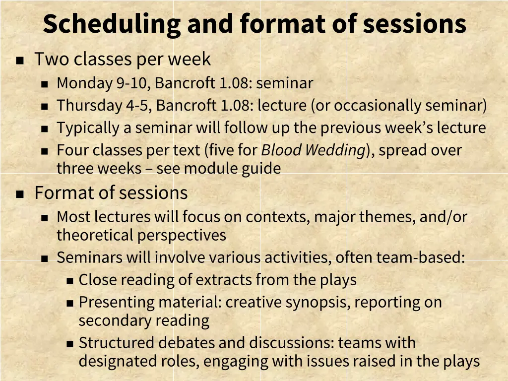 scheduling and format of sessions two classes