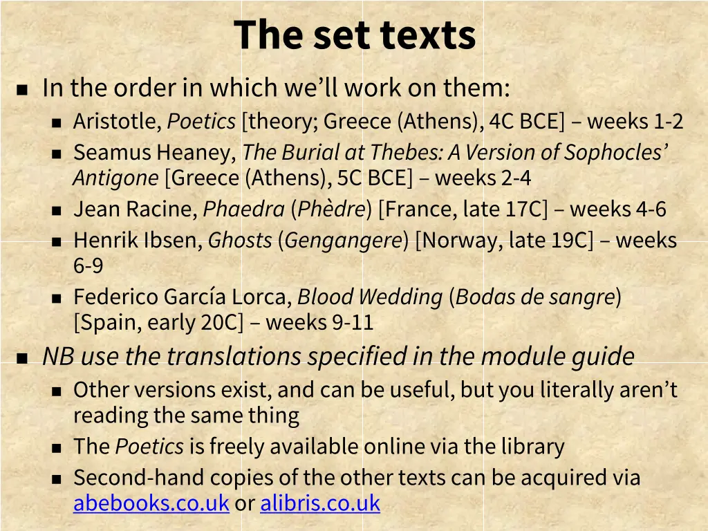 the set texts