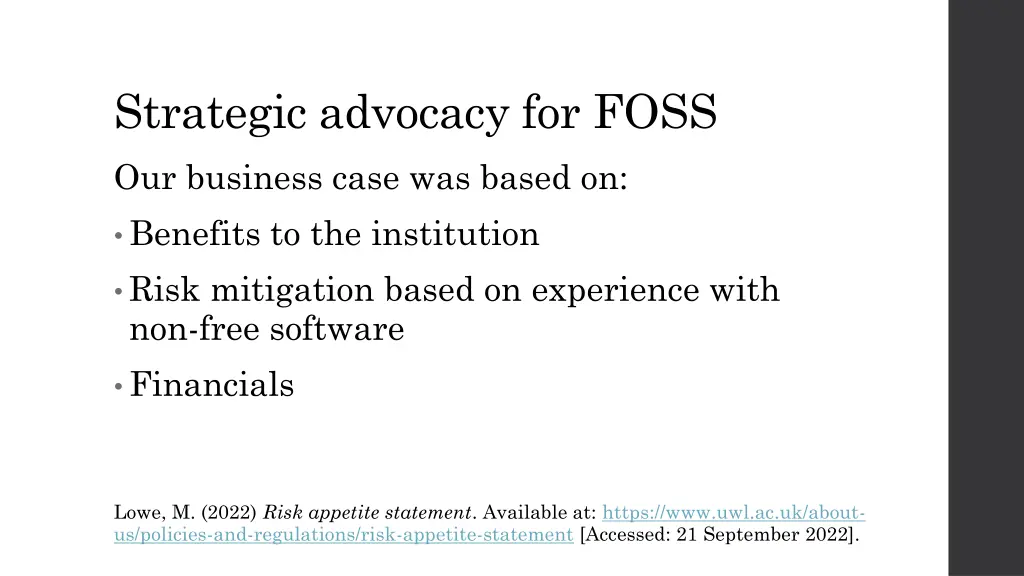 strategic advocacy for foss our business case