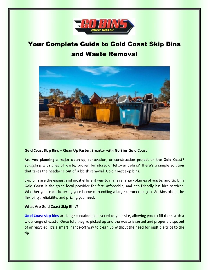 your complete guide to gold coast skip bins