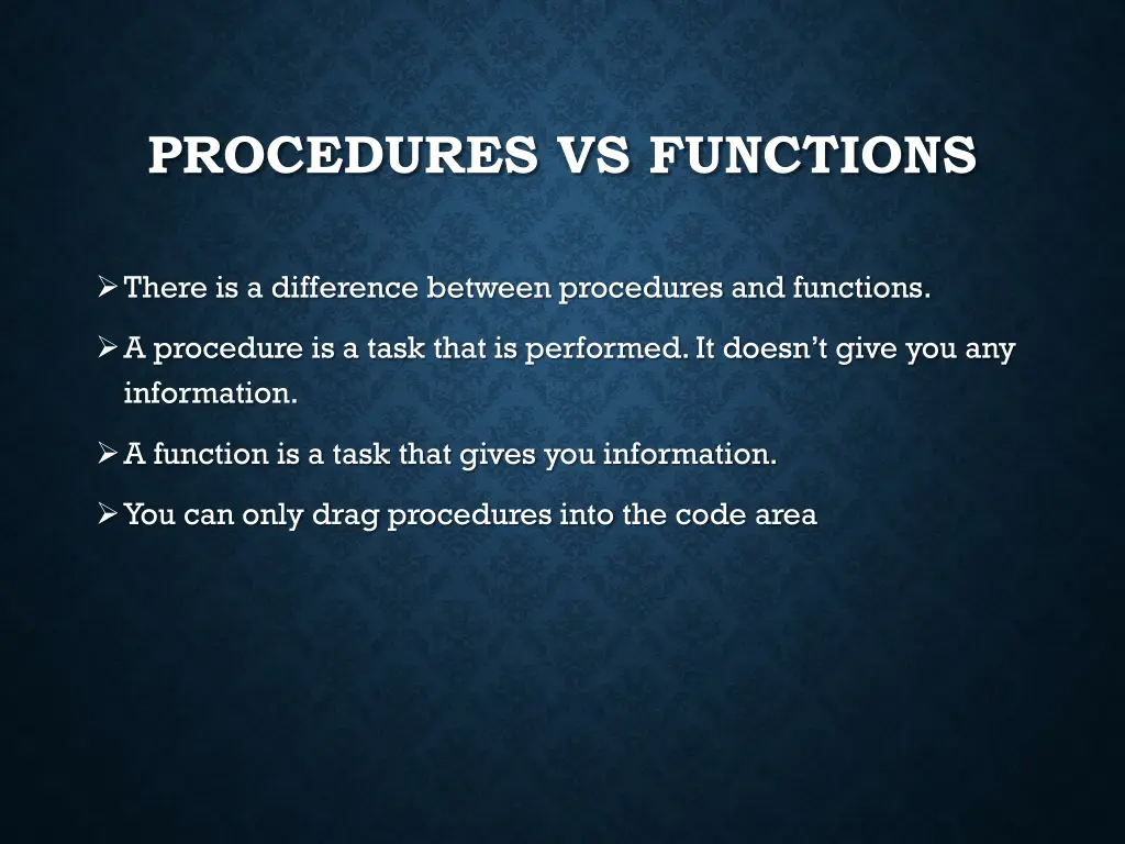 procedures vs functions