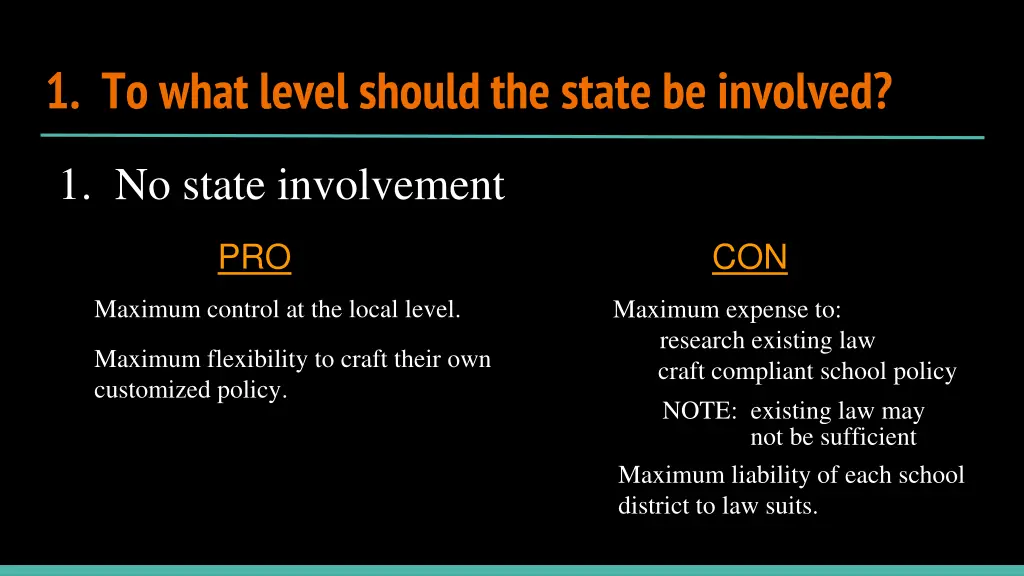 1 to what level should the state be involved 1