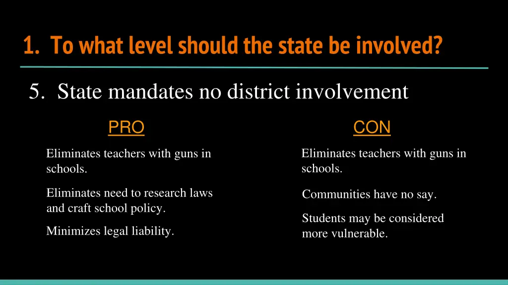 1 to what level should the state be involved 2