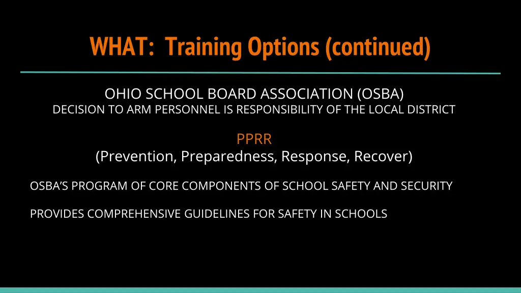 what training options continued 1