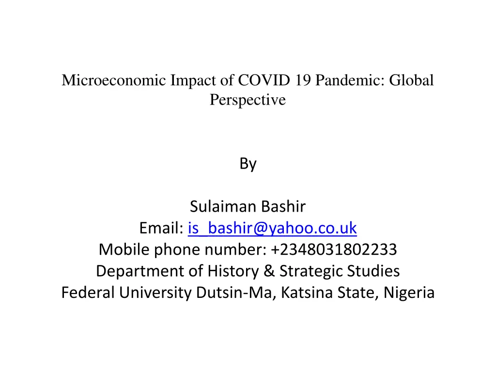 microeconomic impact of covid 19 pandemic global