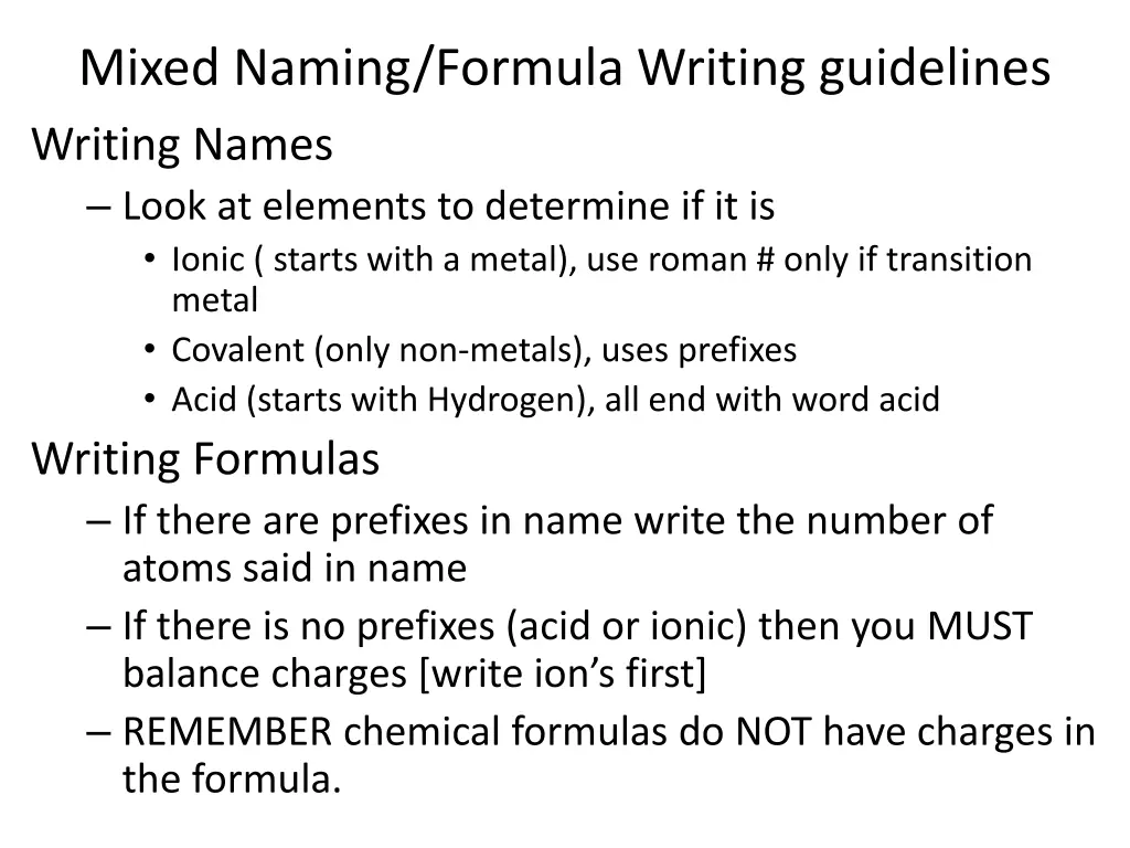mixed naming formula writing guidelines writing