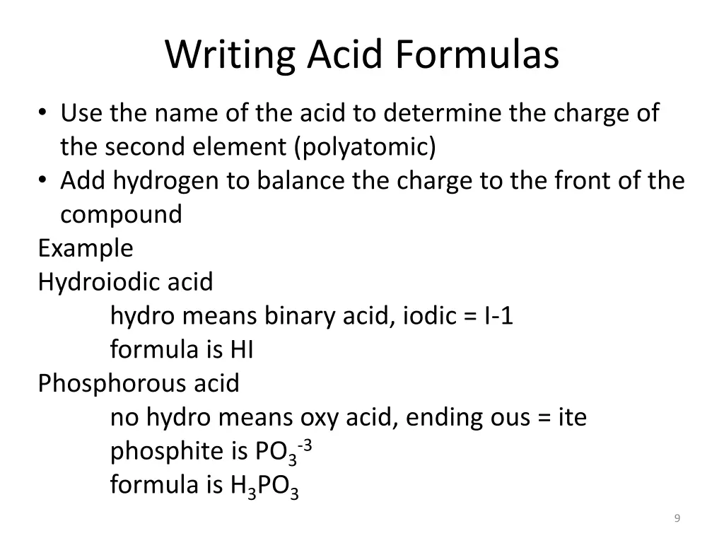 writing acid formulas