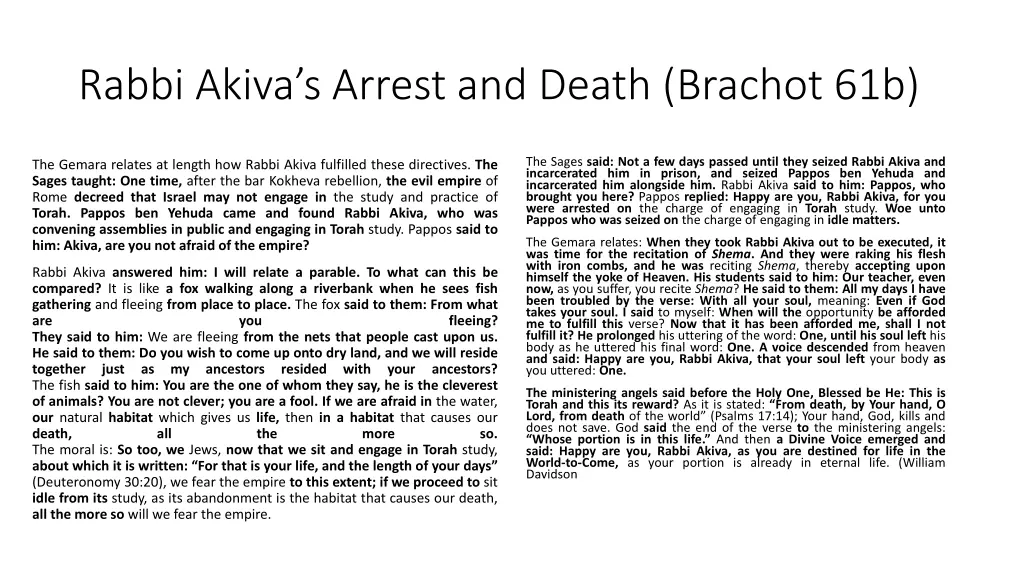 rabbi akiva s arrest and death brachot 61b