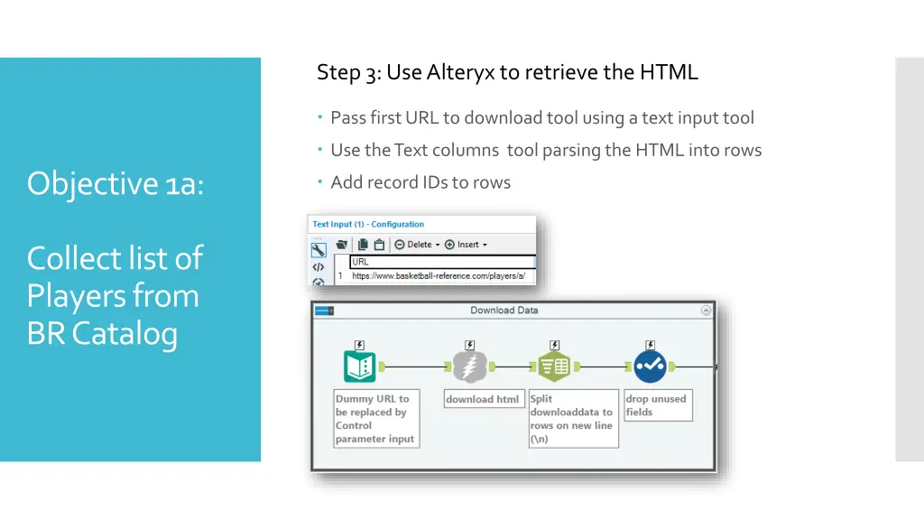 step 3 use alteryx to retrieve the html