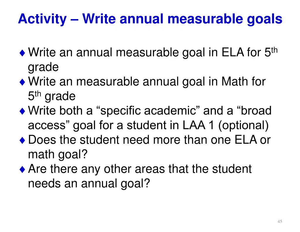 activity write annual measurable goals