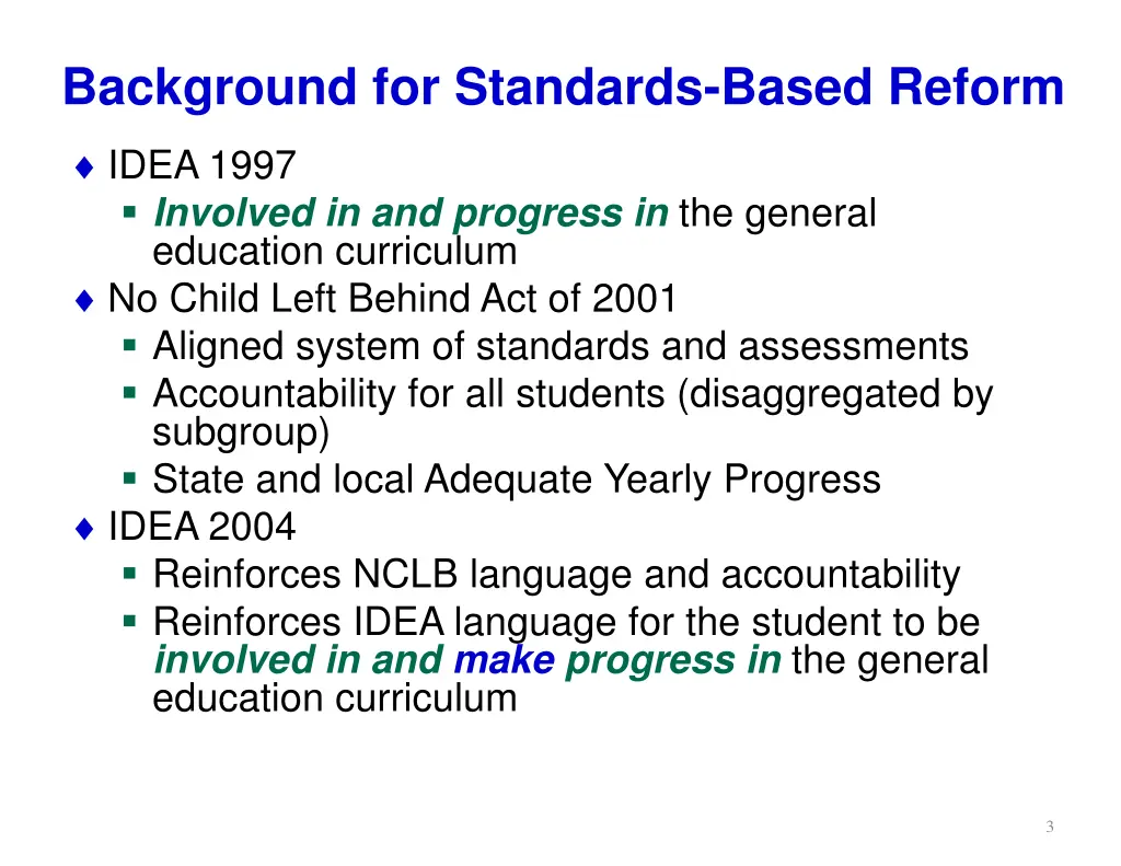 background for standards based reform