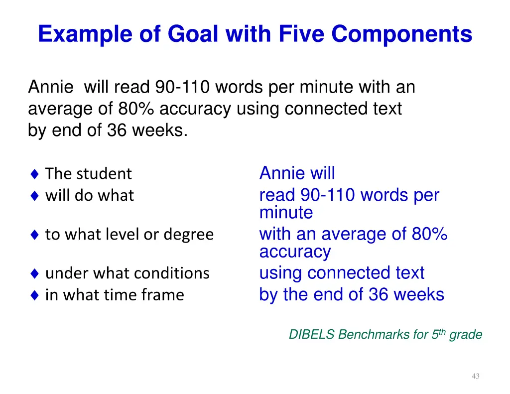 example of goal with five components