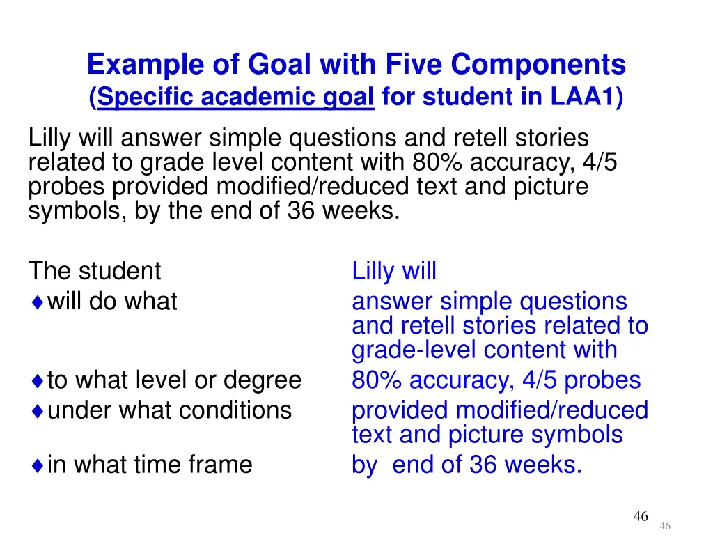 example of goal with five components specific