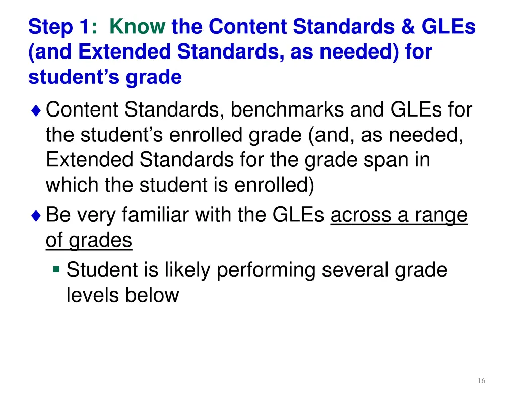 step 1 know the content standards gles