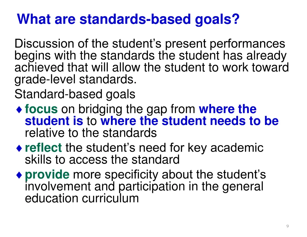 what are standards based goals