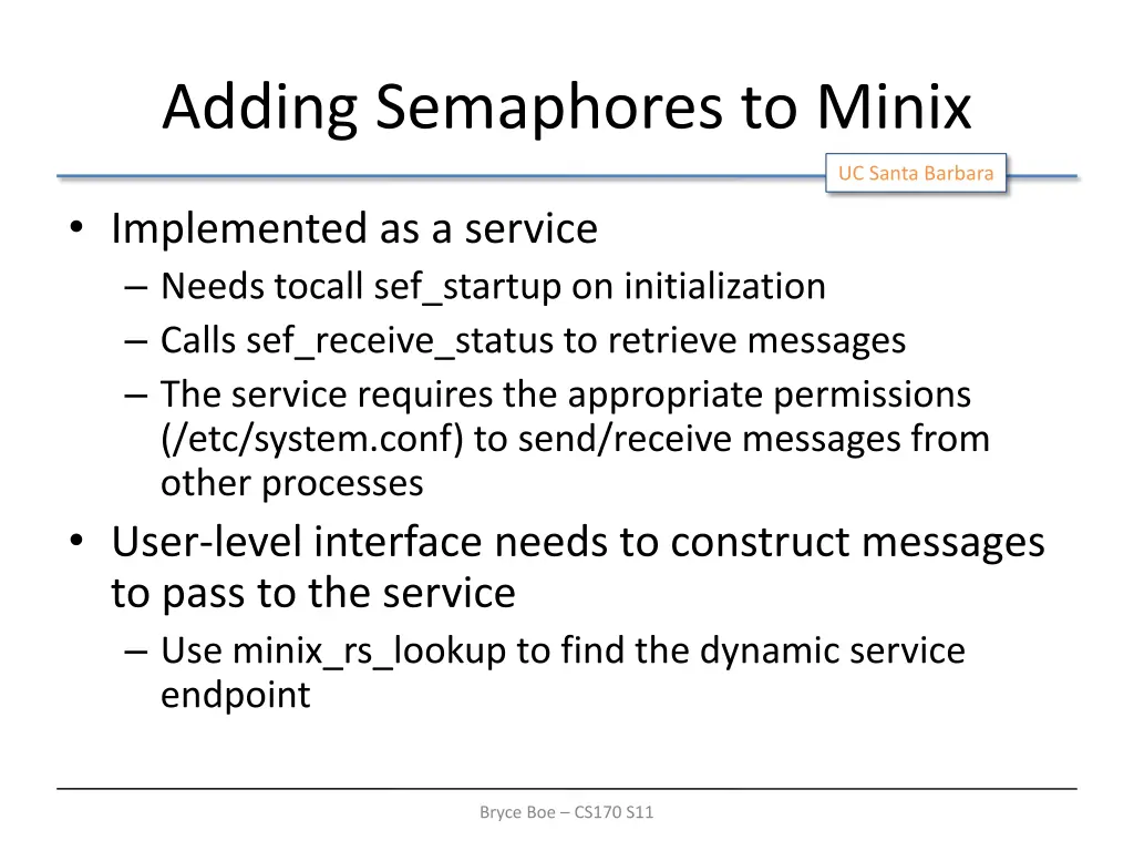 adding semaphores to minix