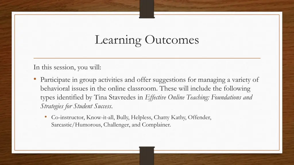 learning outcomes