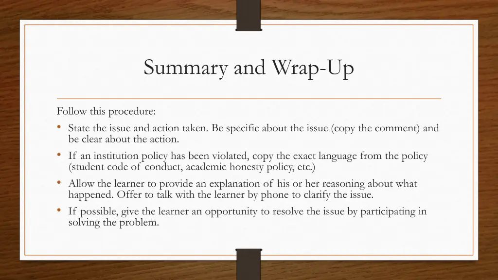 summary and wrap up