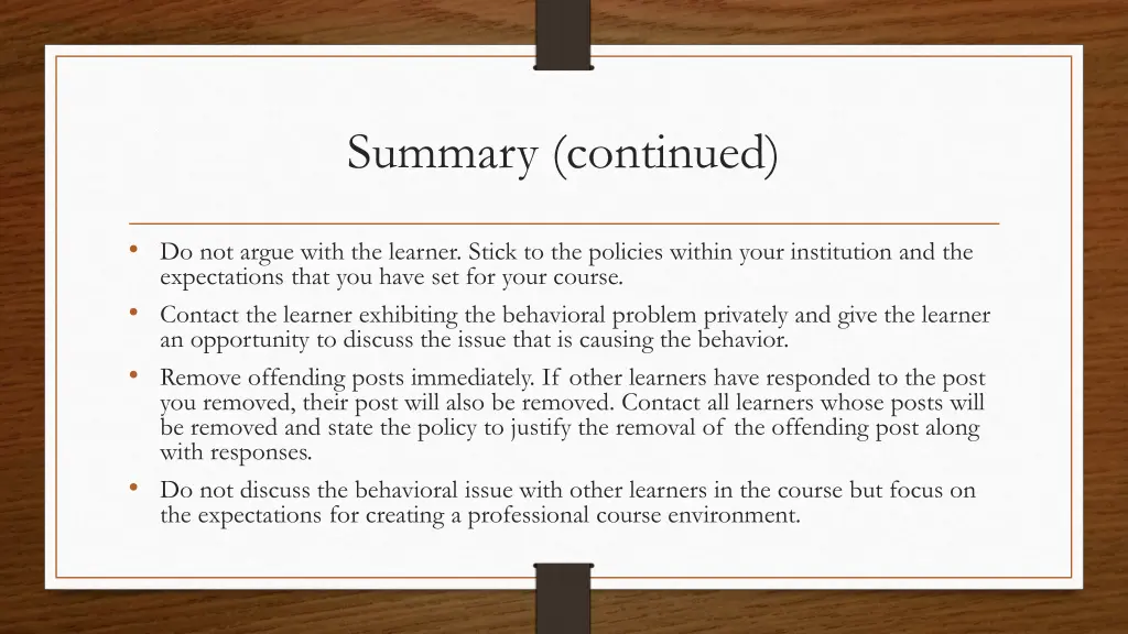 summary continued