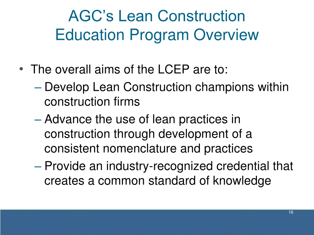 agc s lean construction education program overview