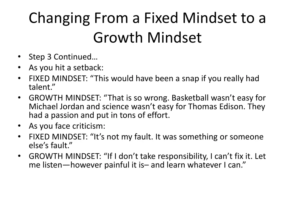 changing from a fixed mindset to a growth mindset 3