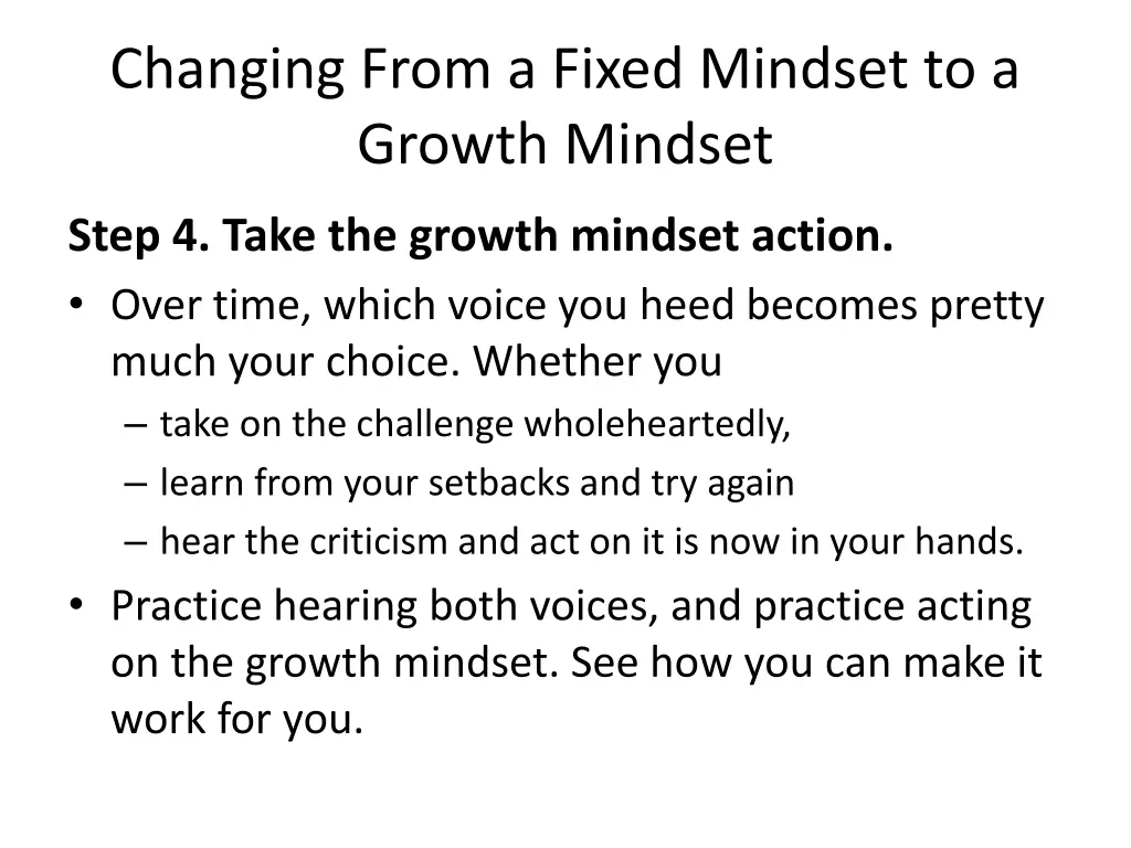 changing from a fixed mindset to a growth mindset 4