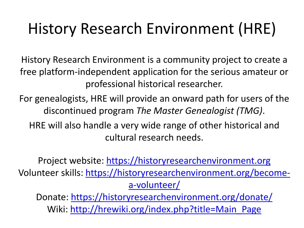 history research environment hre
