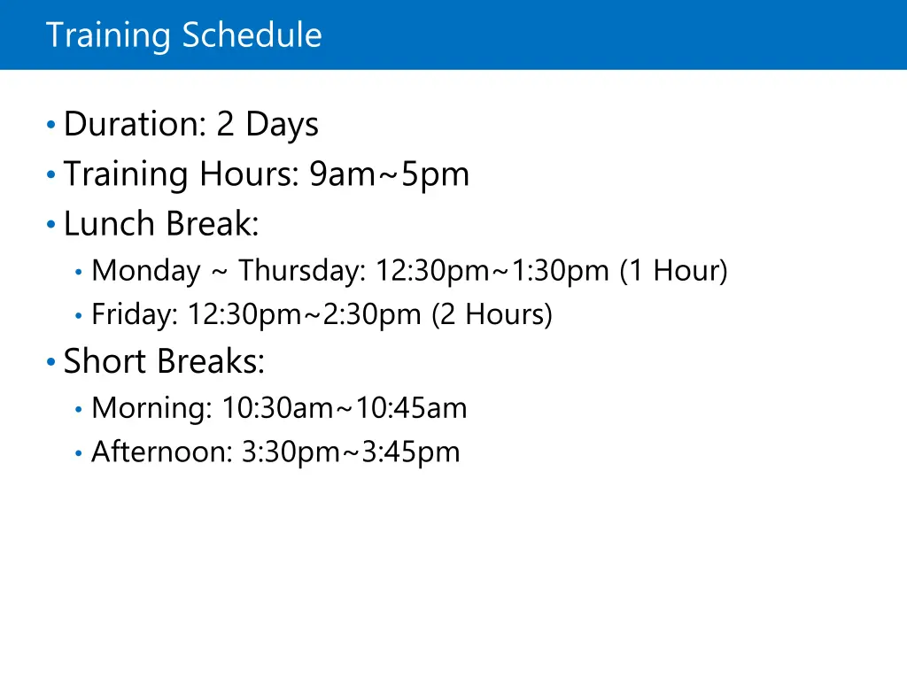 training schedule