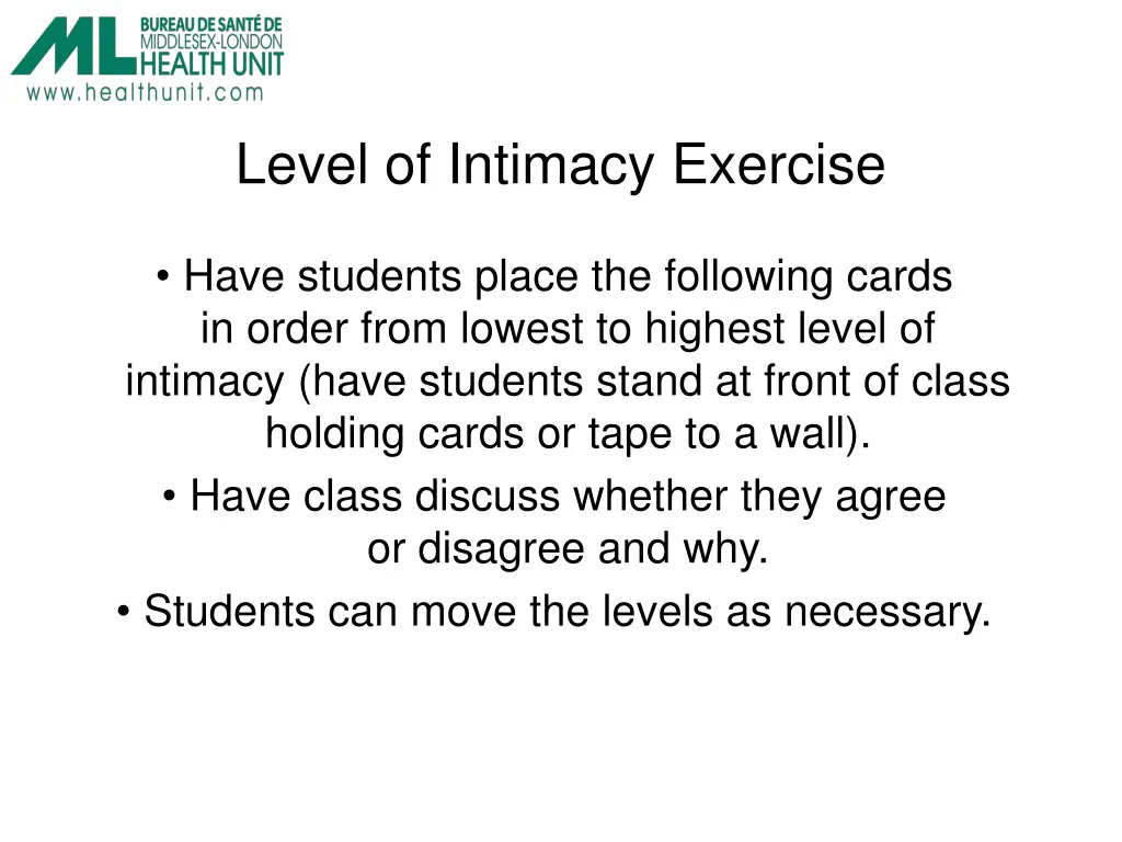 level of intimacy exercise